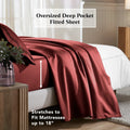 Burgundy deep pocket fitted sheet showing an 18-inch mattress fit feature