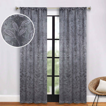 Leaves Room Darkening Washable Blackout Curtain Panels, Set of 2