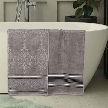 Sadie Zero Twist Cotton Solid and Jacquard Floral Bath Sheet Set of 2