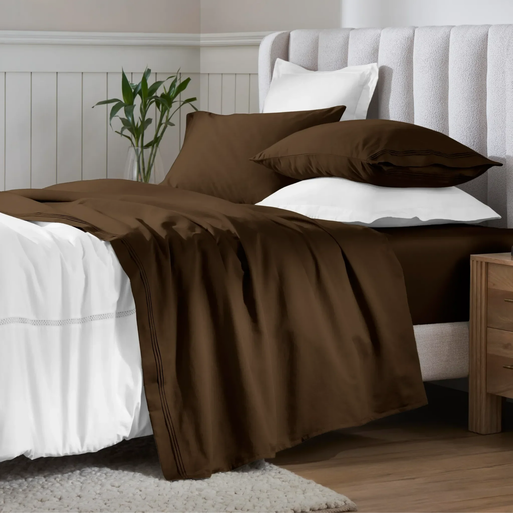 Chocolate Brown Egyptian Cotton Sateen 650 Thread Count Sheet Set