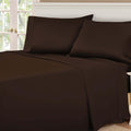 Chocolate brown 530 Thread Count Egyptian Cotton Sateen Bed Sheet Set displayed on a modern bed