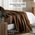 Chocolate brown deep pocket fitted sheet showing an 18-inch mattress fit feature