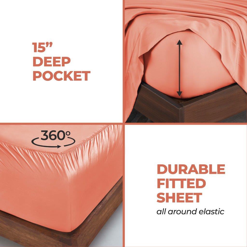 Coral 300 Thread Count Modal Sheets Set made from beechwood deep pocket and 360-degree elastic fitted sheet feature detail