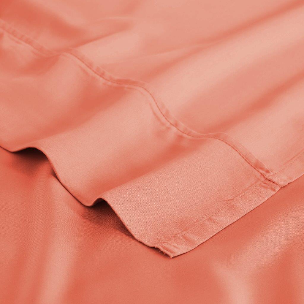 Coral 300 Thread Count Modal Sheets Set made from beechwood hem and stitching detail close-up view