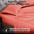 Coral 700 Thread Count Egyptian Cotton Sateen Bed Sheet Set promotional lifestyle image with features