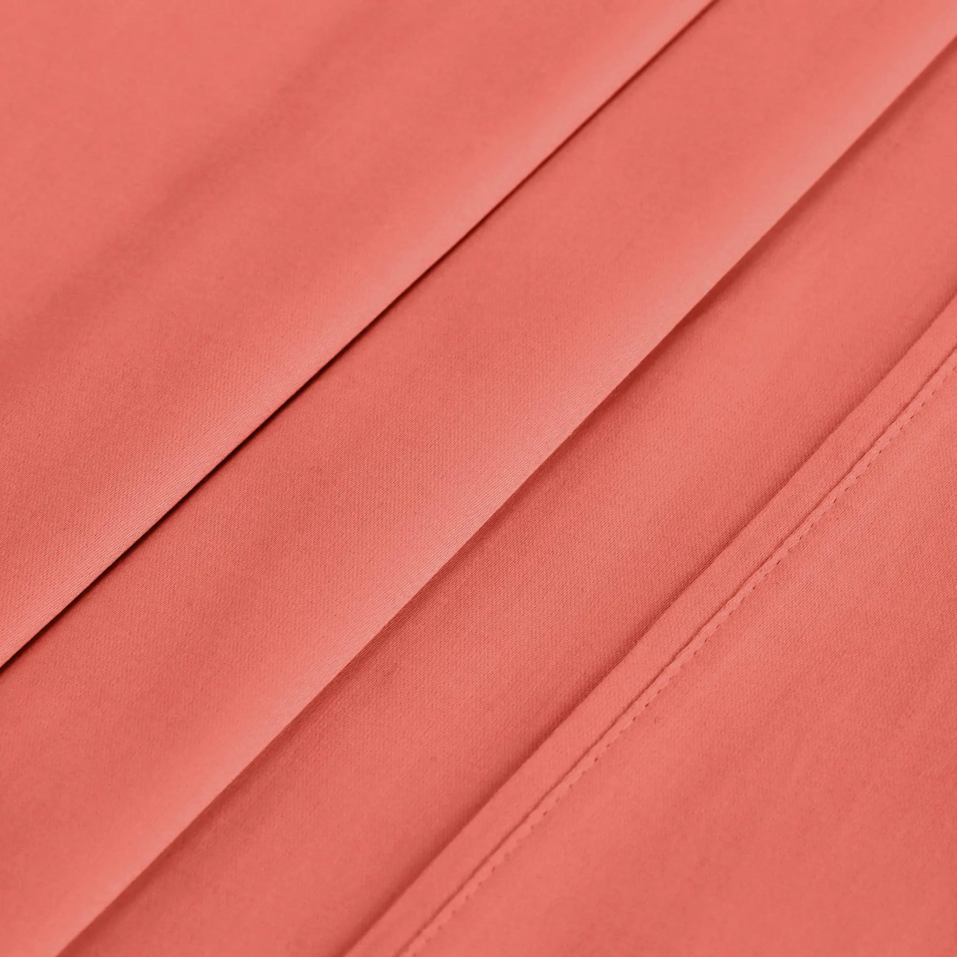 Coral 700 Thread Count Egyptian Cotton Sateen sheet hem and stitching detail close-up