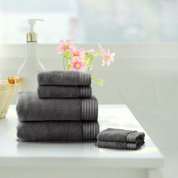 Egyptian Cotton Towels Set | 6 Piece Set | Dark Grey | 2 Hand Towels + 2 Face Towels + 2 Bath Towels