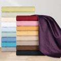 Egyptian Cotton Sateen Sheet Set color variations displayed in stacked piles
