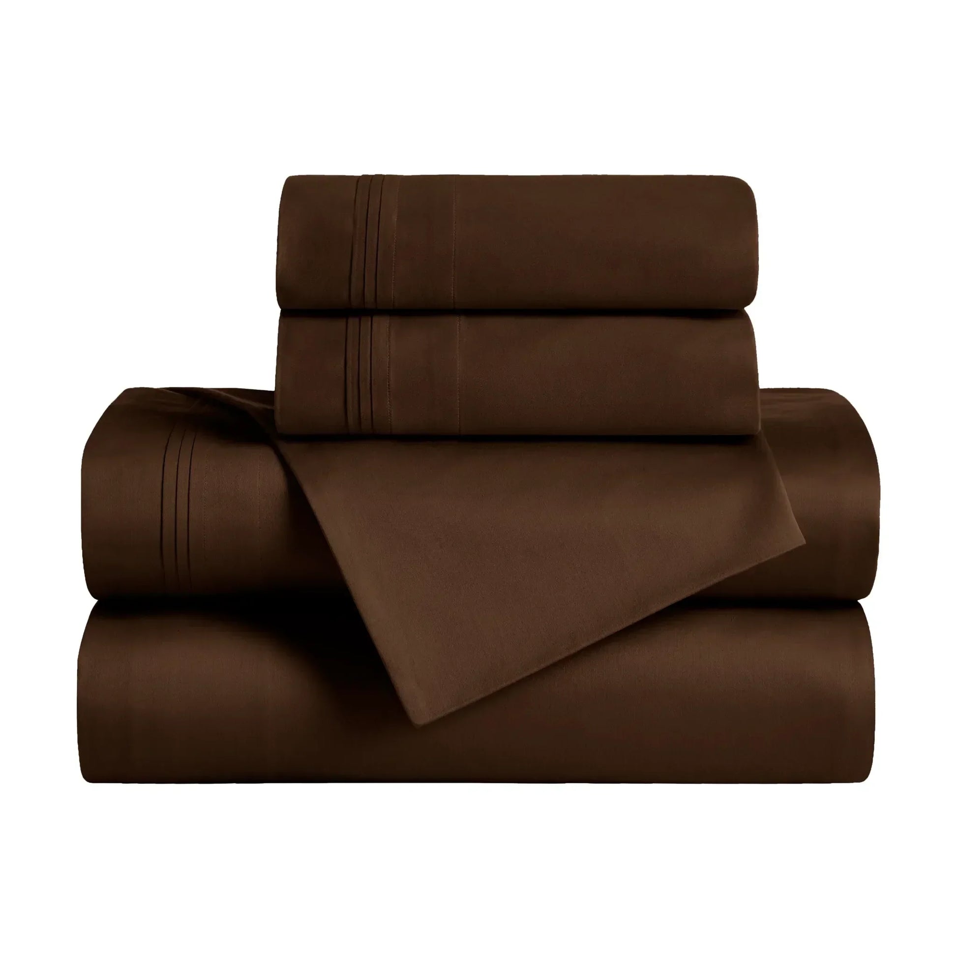 Folded Chocolate Brown Egyptian Cotton Sateen 650 Thread Count Sheet Set