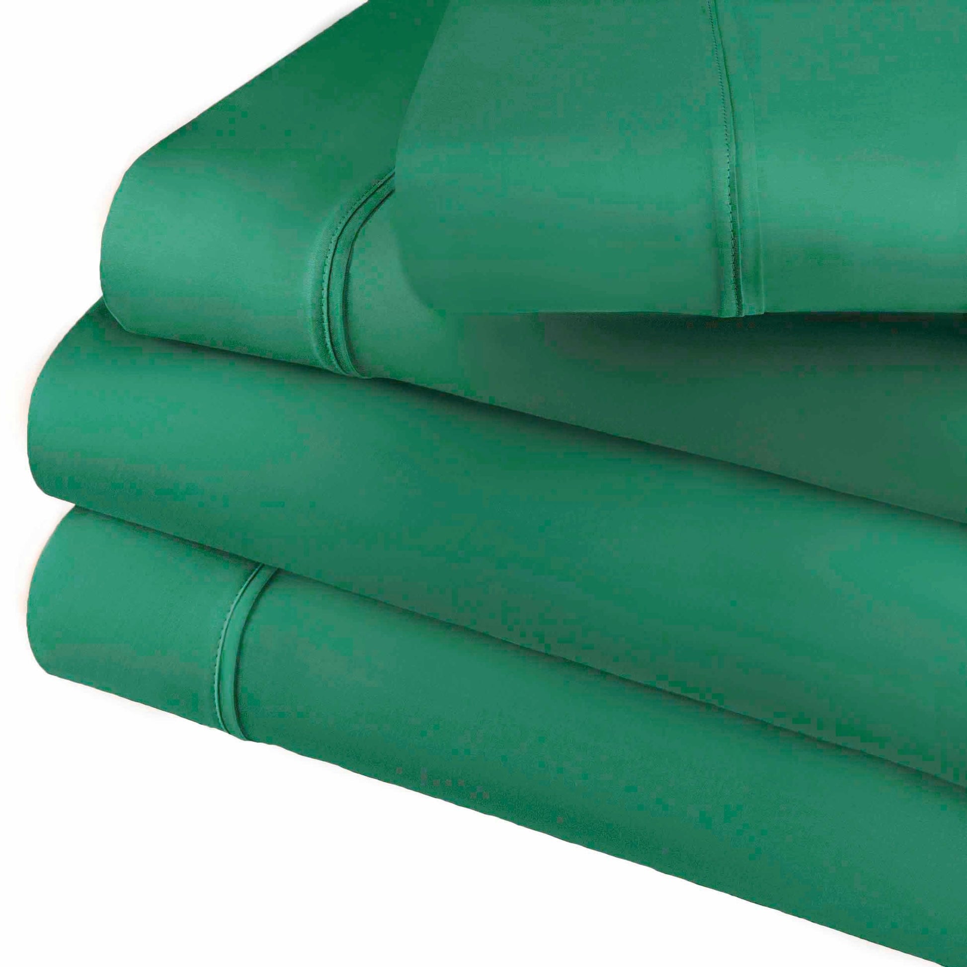 Folded Hunter Green 800 Thread Count Cotton Blend Bed Sheet Set solid deep pocket product stack.