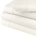 Folded Ivory 800 Thread Count Cotton Blend Bed Sheet Set solid deep pocket product stack.