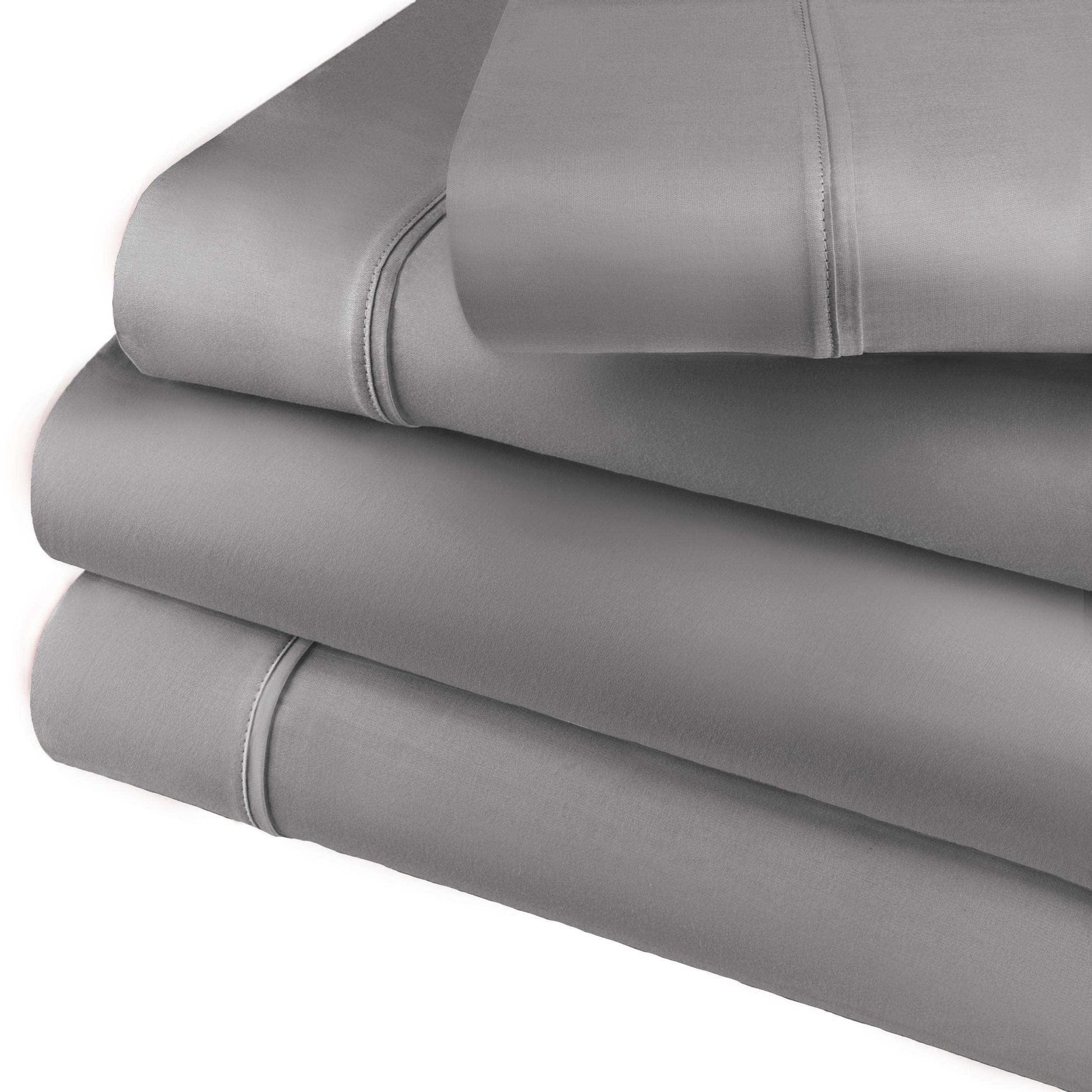 Folded Light Gray 800 Thread Count Cotton Blend Bed Sheet Set solid deep pocket product stack.