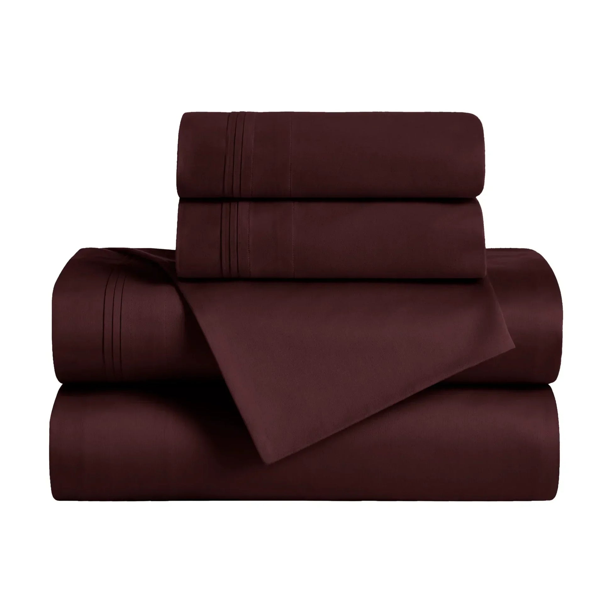 Folded Plum Red Egyptian Cotton Sateen 650 Thread Count Sheet Set