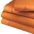 Folded Rust 800 Thread Count Cotton Blend Bed Sheet Set solid deep pocket product stack.