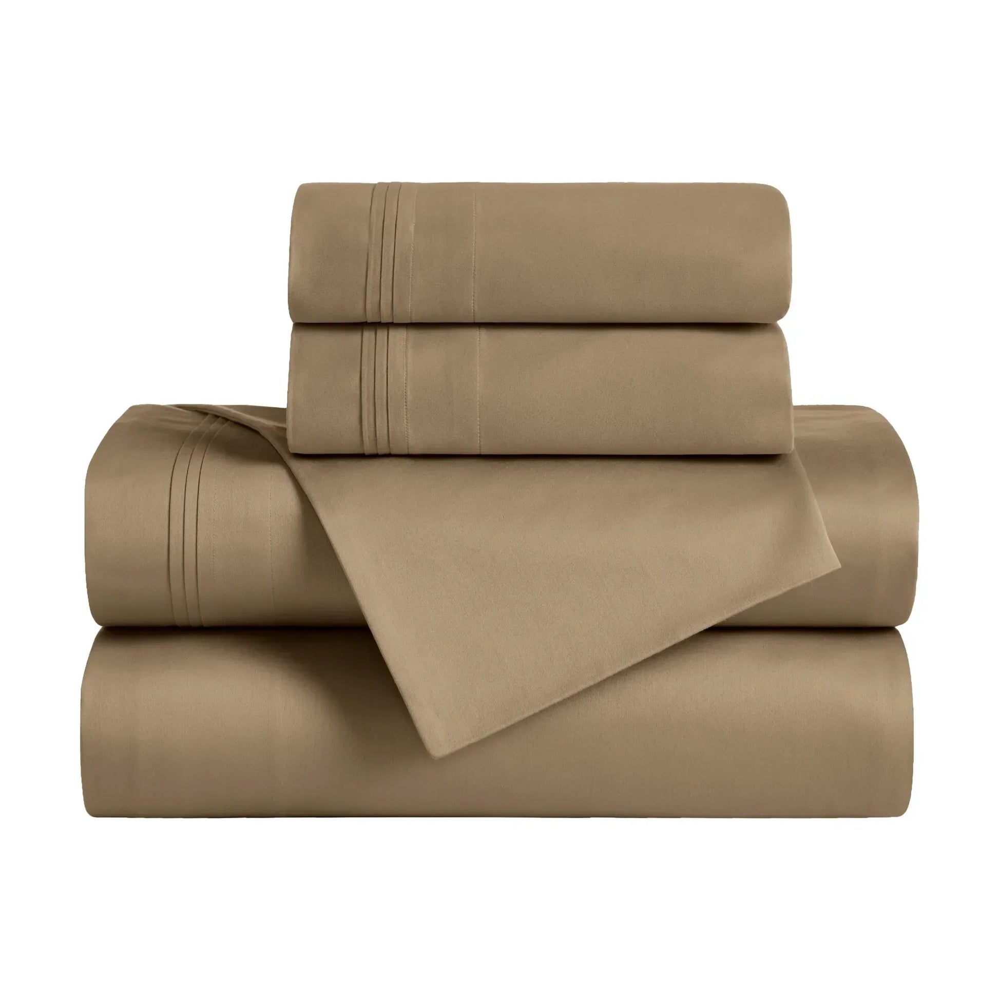 Folded Taupe Egyptian Cotton Sateen 650 Thread Count Sheet Set