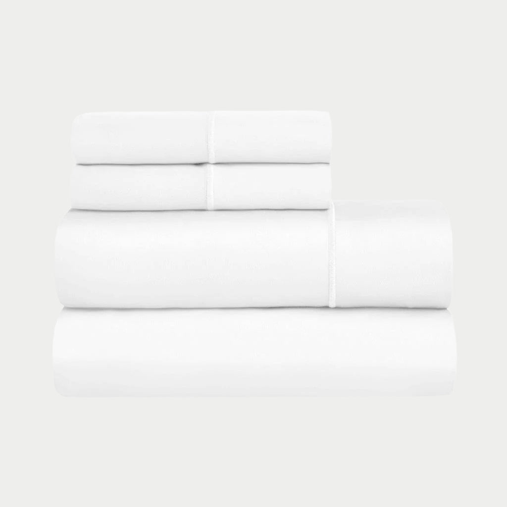 Folded White 1500 Thread Count Egyptian Cotton Sheets Set product package stack.