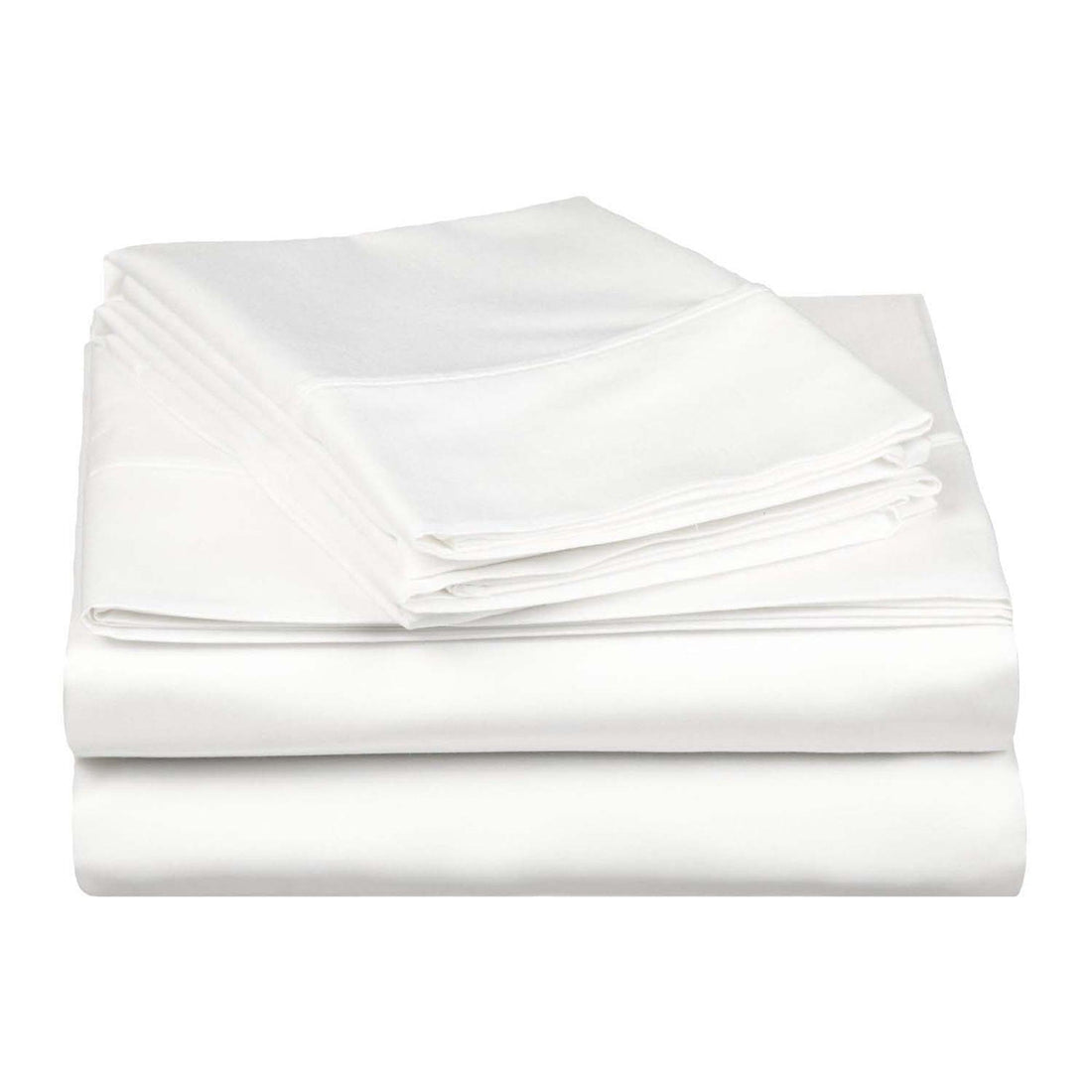 White 530 Thread Count Egyptian Cotton Sateen Bed Sheet Set displayed on a modern bed