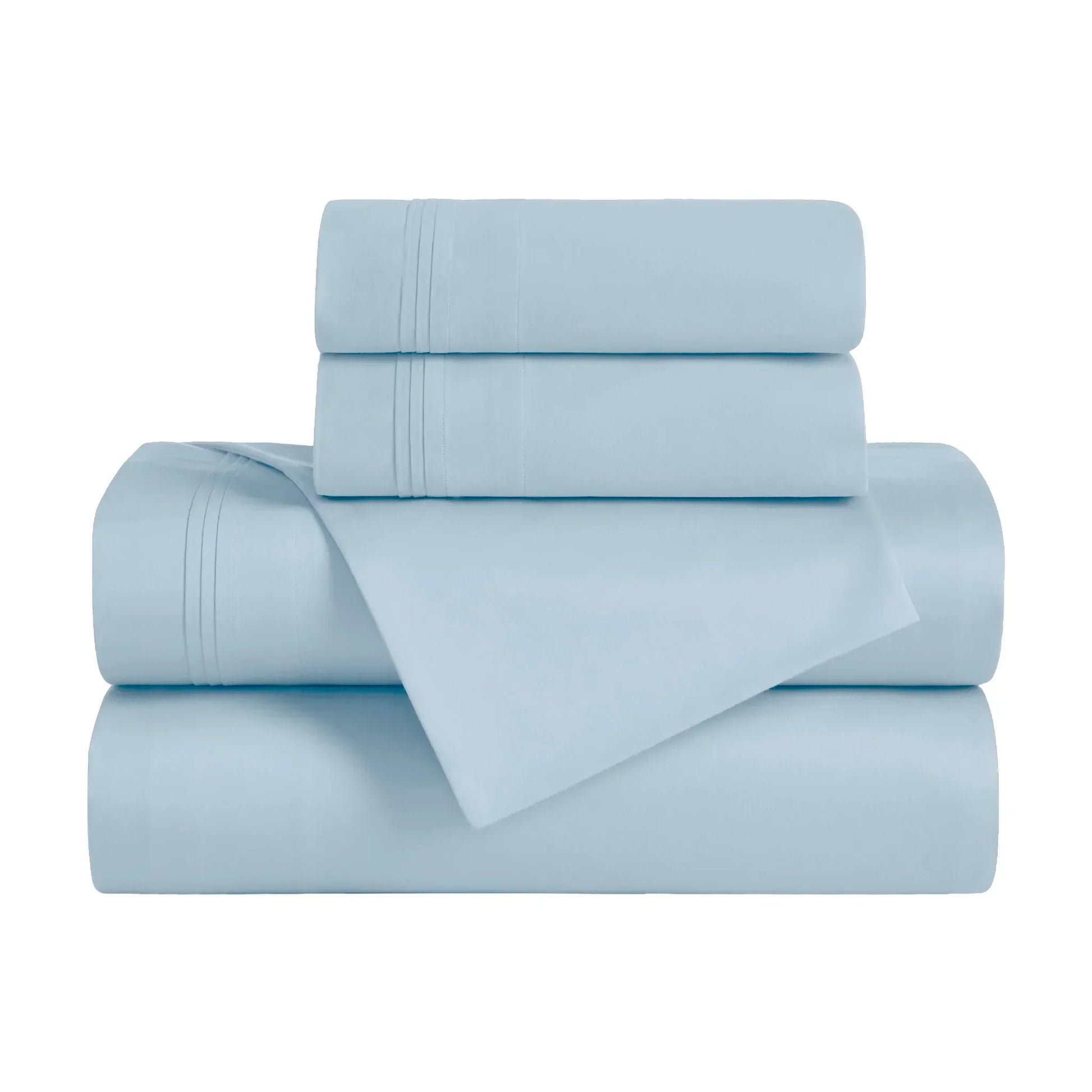 Folded baby blue Egyptian Cotton Sateen 650 Thread Count Sheet Set