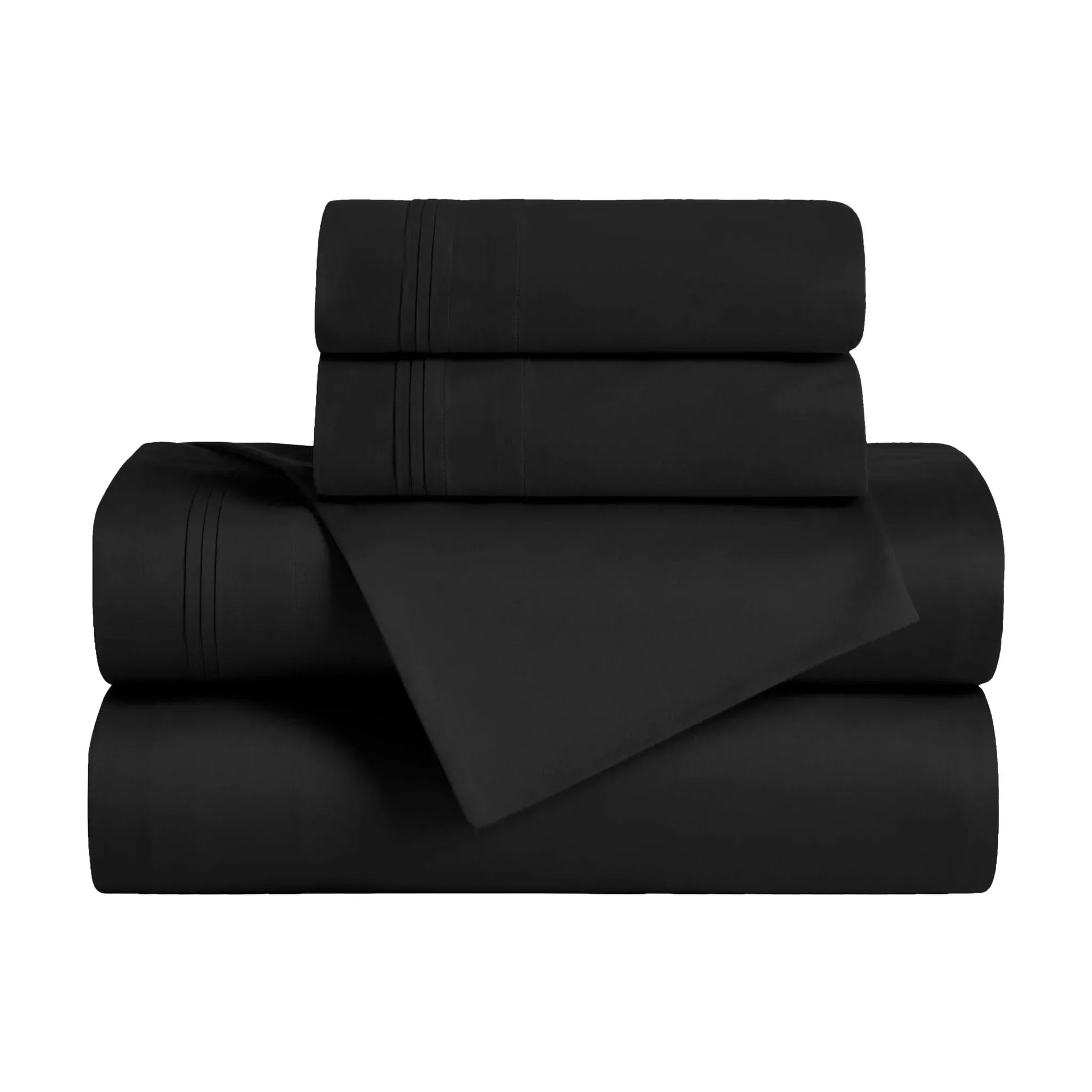 Folded black Egyptian Cotton Sateen 650 Thread Count Sheet Set