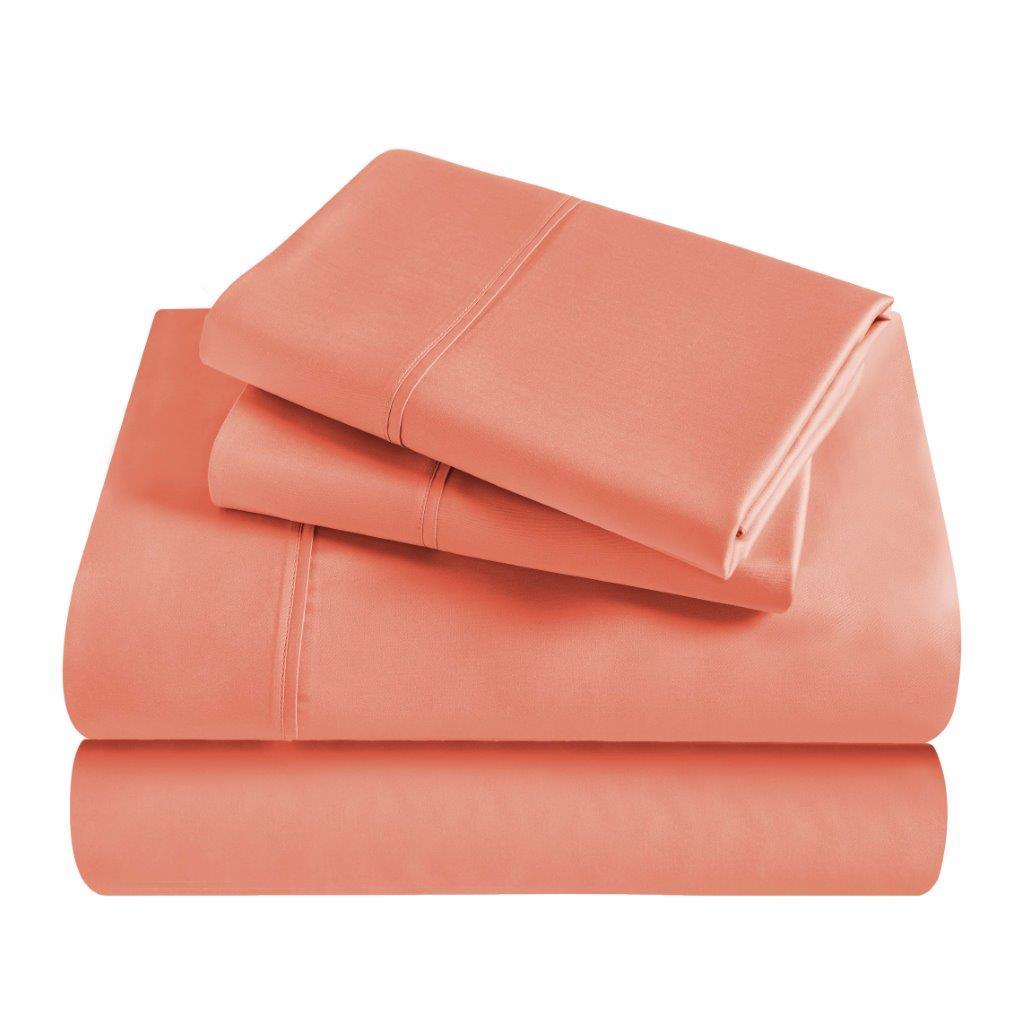 Folded coral 300 Thread Count Modal Sheets Set made from beechwood product package stack