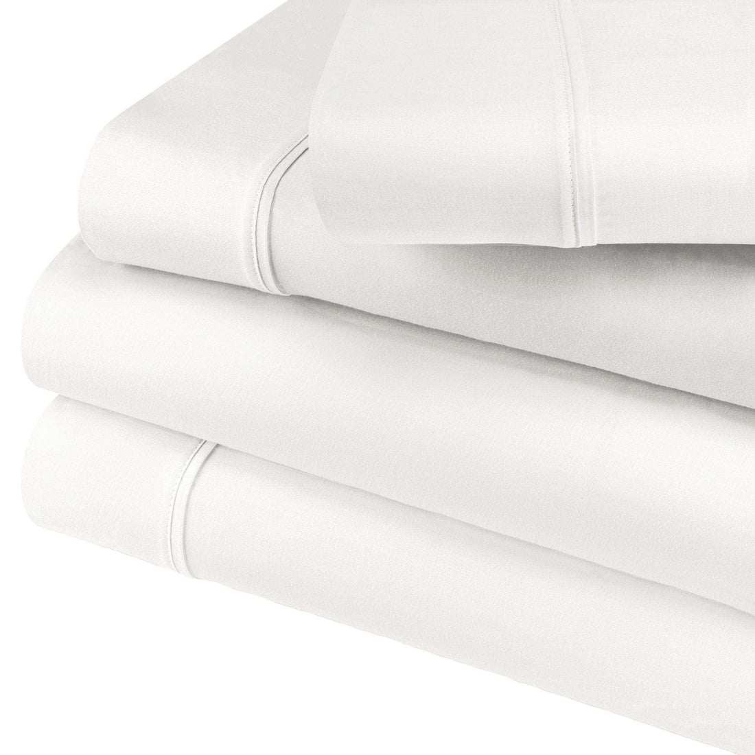 White 800 Thread Count Cotton Blend Bed Sheet Set deep pocket solid color bedding lifestyle display.