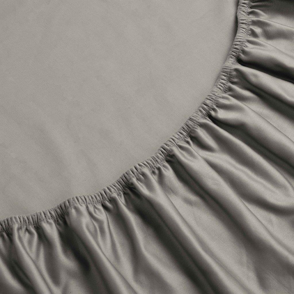 Gray 1500 Thread Count Egyptian Cotton Fitted Sheet corner elastic band close-up texture.