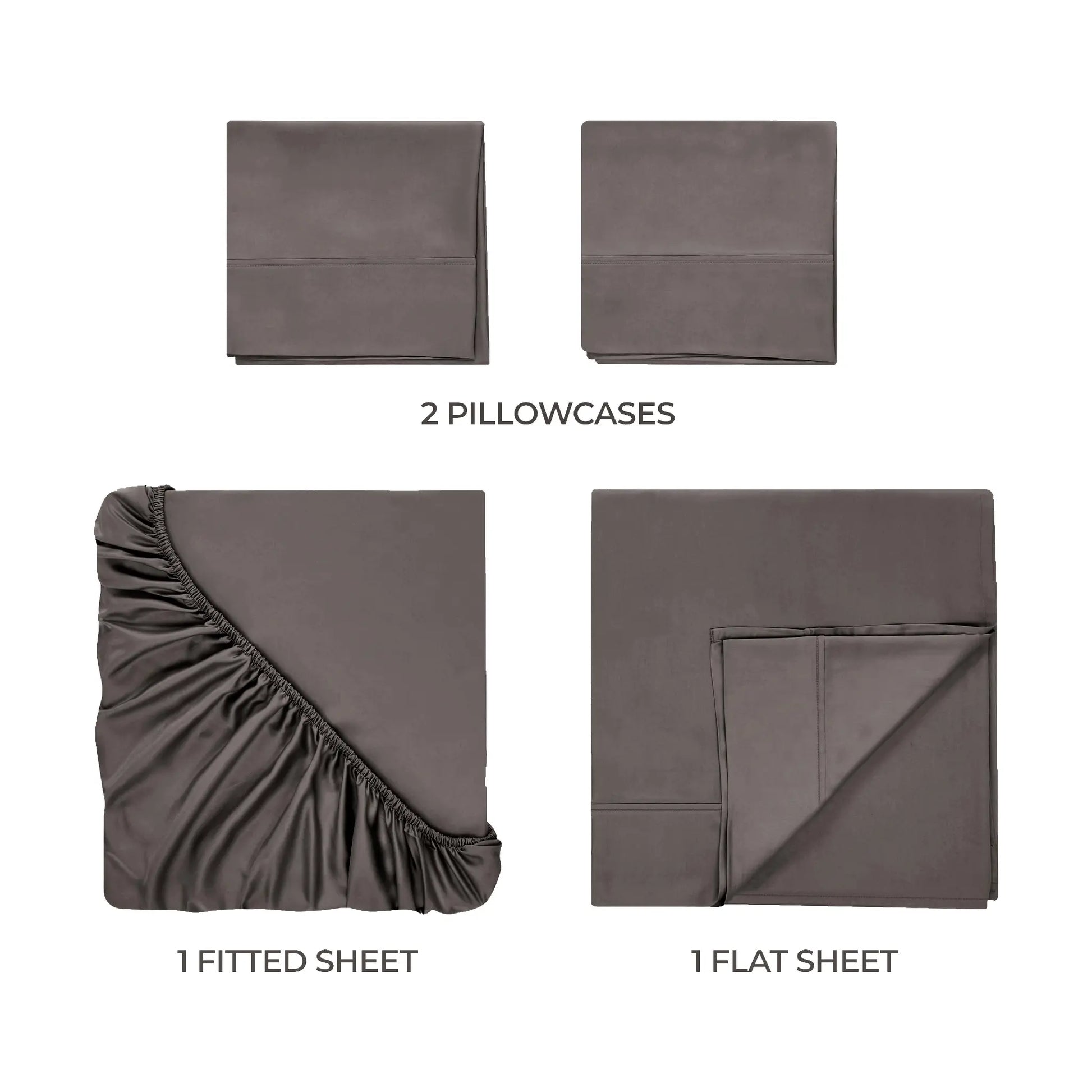 Gray 700 Thread Count Egyptian Cotton Sateen Bed Sheet Set included items overview