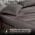 Gray 700 Thread Count Egyptian Cotton Sateen Bed Sheet Set promotional lifestyle image with features