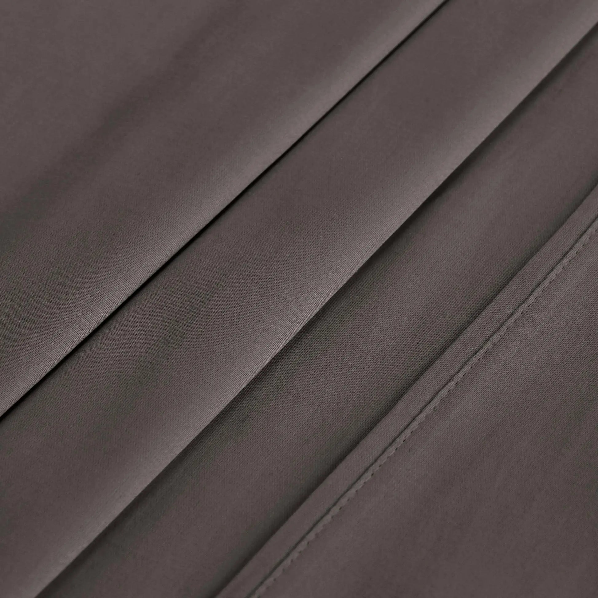 Gray 700 Thread Count Egyptian Cotton Sateen sheet hem and stitching detail close-up