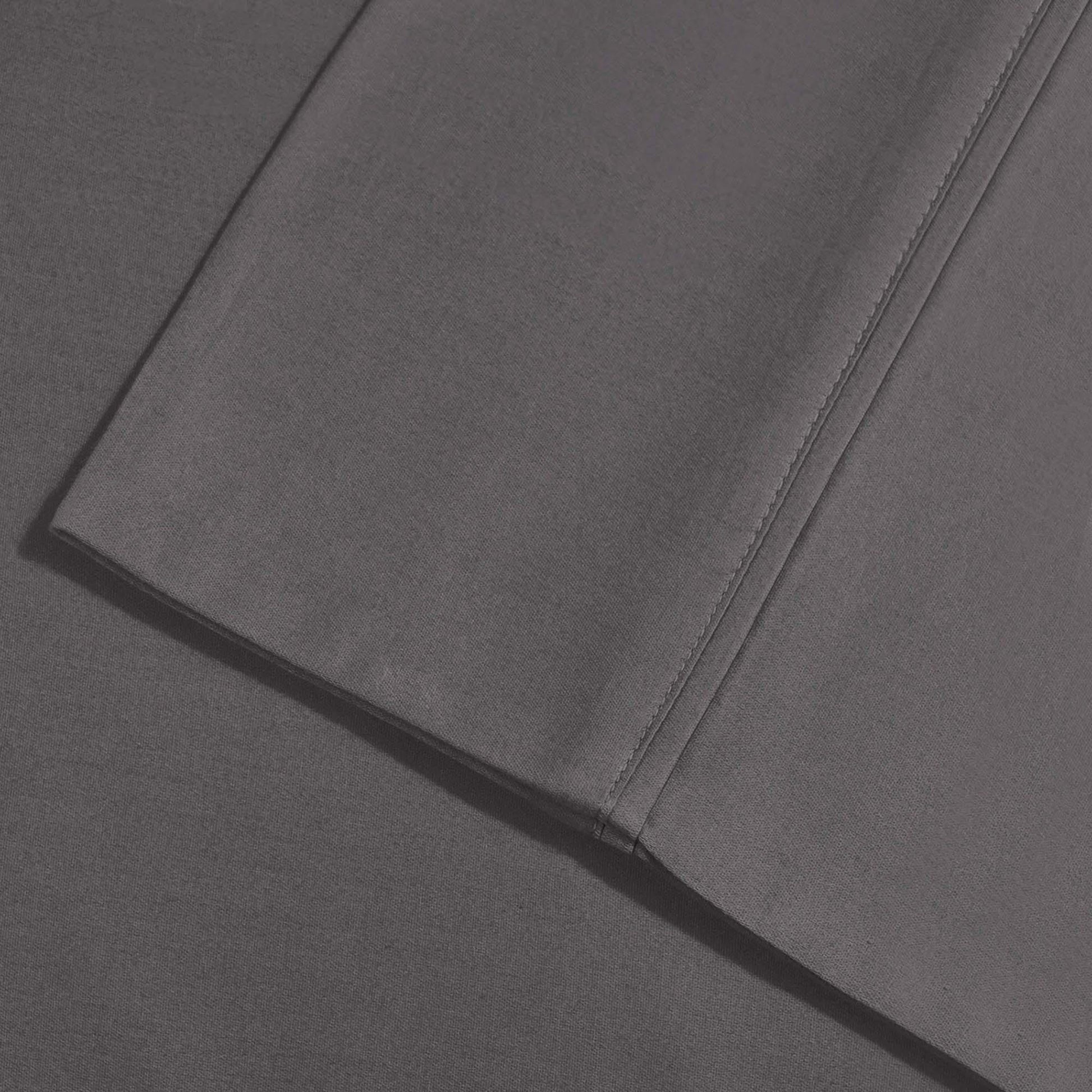 Gray 800 Thread Count Cotton Blend Bed Sheet Set embroidered hemline stitch detail.