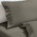 Gray Imperia embroidered hem pillowcase set close-up detail.