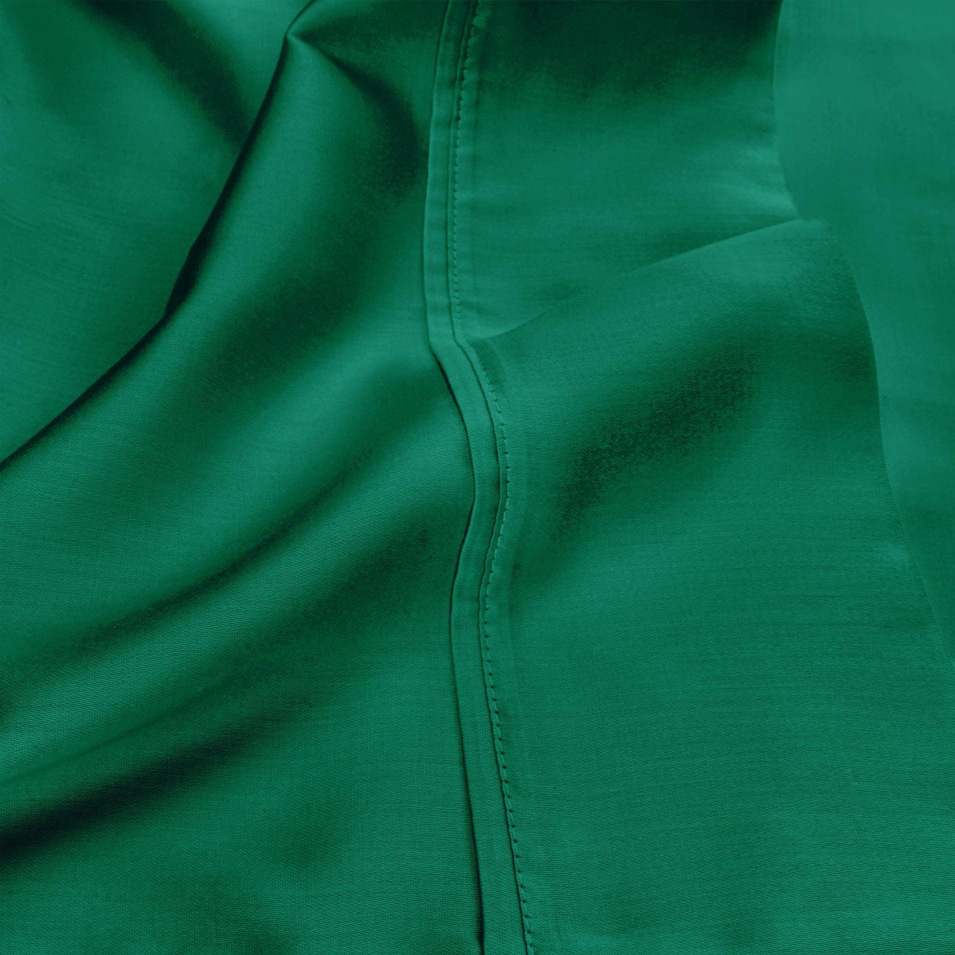 Green 530 Thread Count Egyptian Cotton Sateen sheet hem and stitching detail close-up