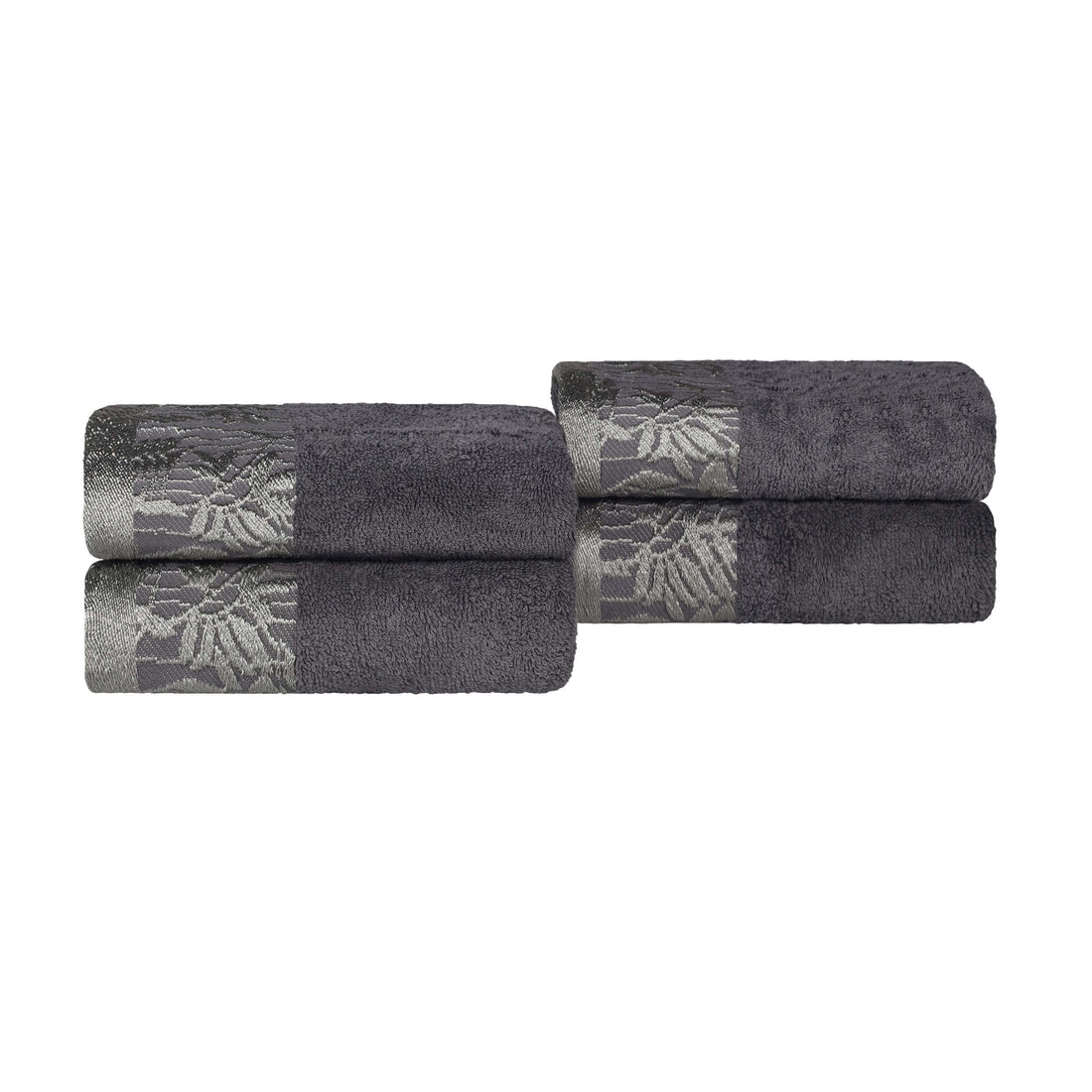 Wisteria Cotton Floral Jacquard Border Hand Towels, Set of 4
