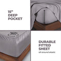 Grey 300 Thread Count Modal Sheets Set made from beechwood deep pocket and 360-degree elastic fitted sheet feature detail
