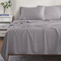 Grey 300 Thread Count Modal Sheets Set made from beechwood displayed on a staged bed