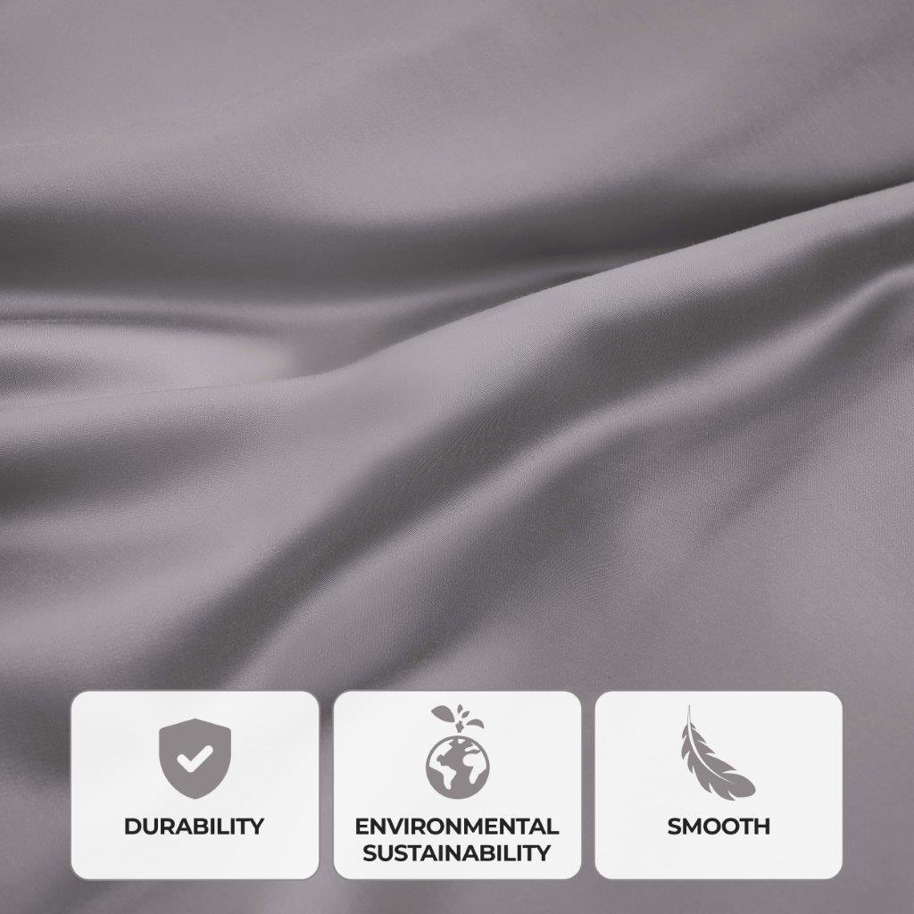 Grey 300 Thread Count Modal Sheets Set made from beechwood fabric texture and quality feature graphic