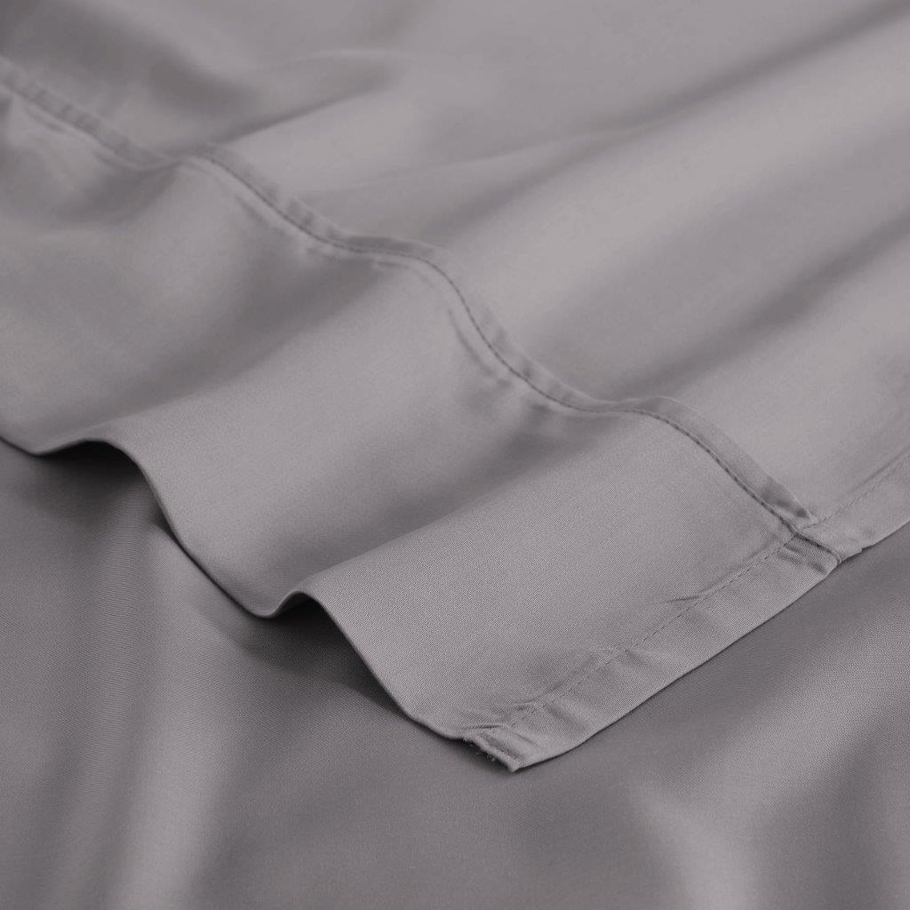 Grey 300 Thread Count Modal Sheets Set made from beechwood hem and stitching detail close-up view