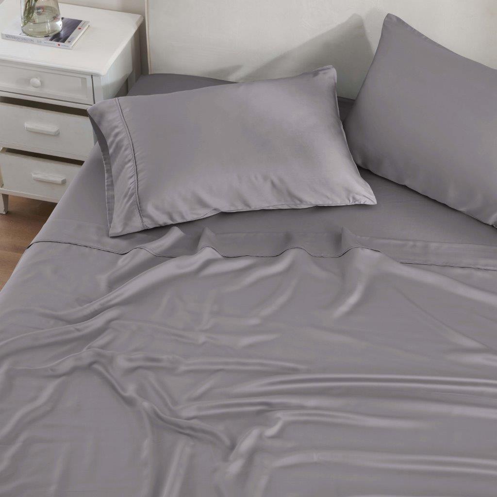 Grey 300 Thread Count Modal Sheets Set made from beechwood lifestyle close-up view