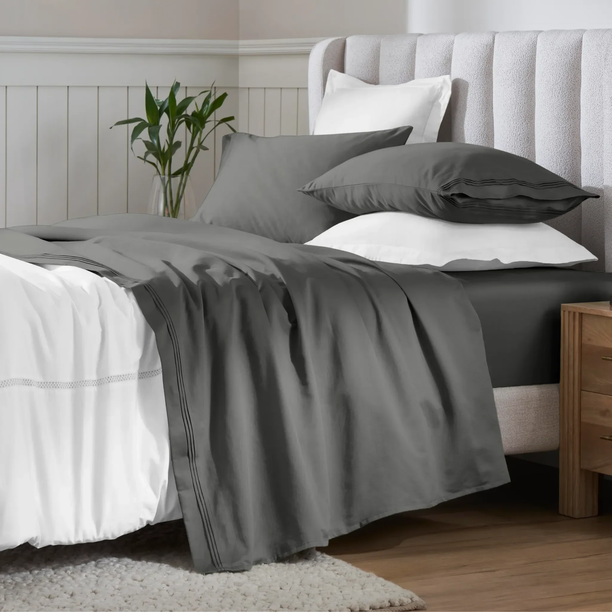 Grey Egyptian Cotton Sateen 650 Thread Count Sheet Set