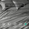 Grey Egyptian Cotton Sateen Sheet Set infographic showing product benefits and Oeko-Tex certification