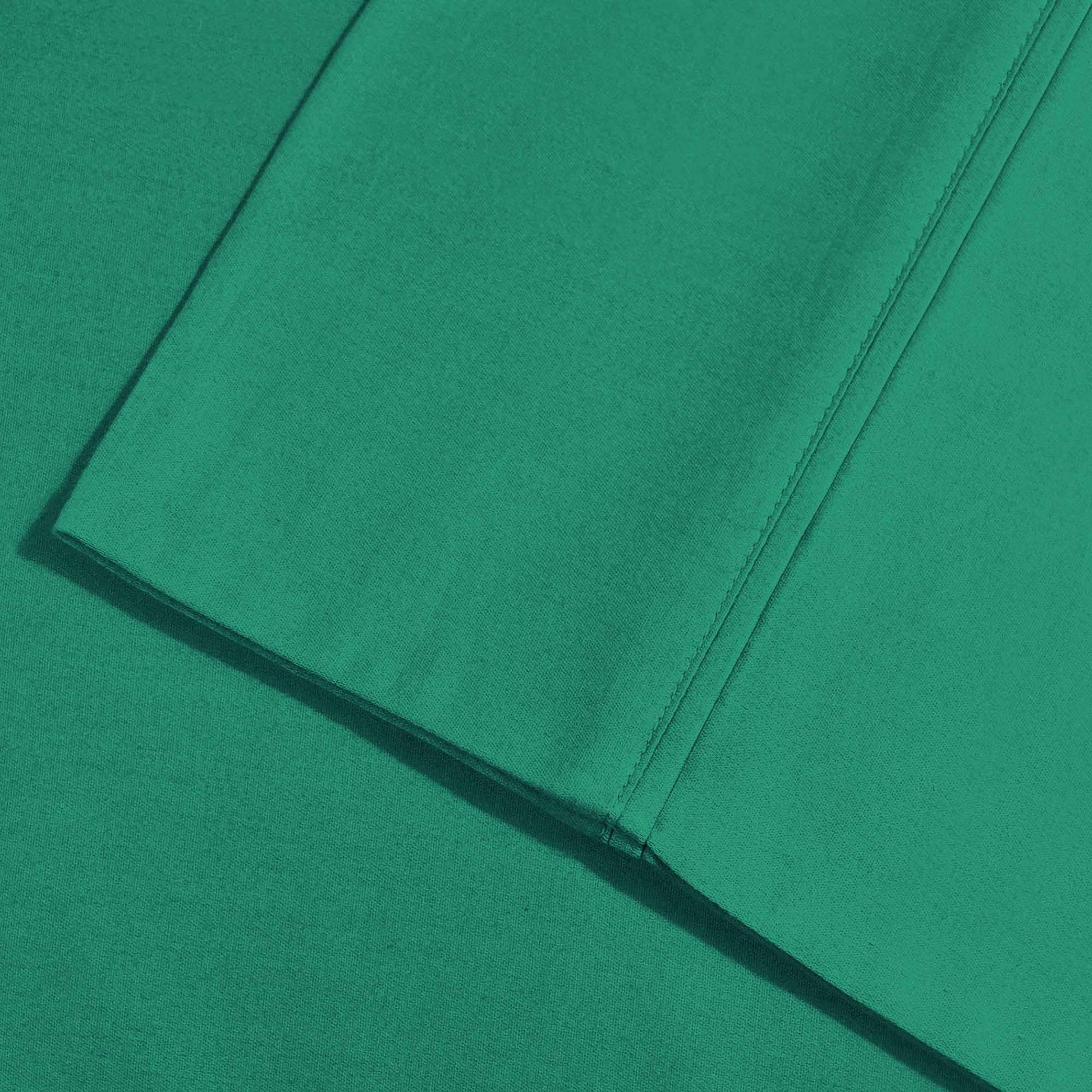 Hunter Green 800 Thread Count Cotton Blend Bed Sheet Set embroidered hemline stitch detail.