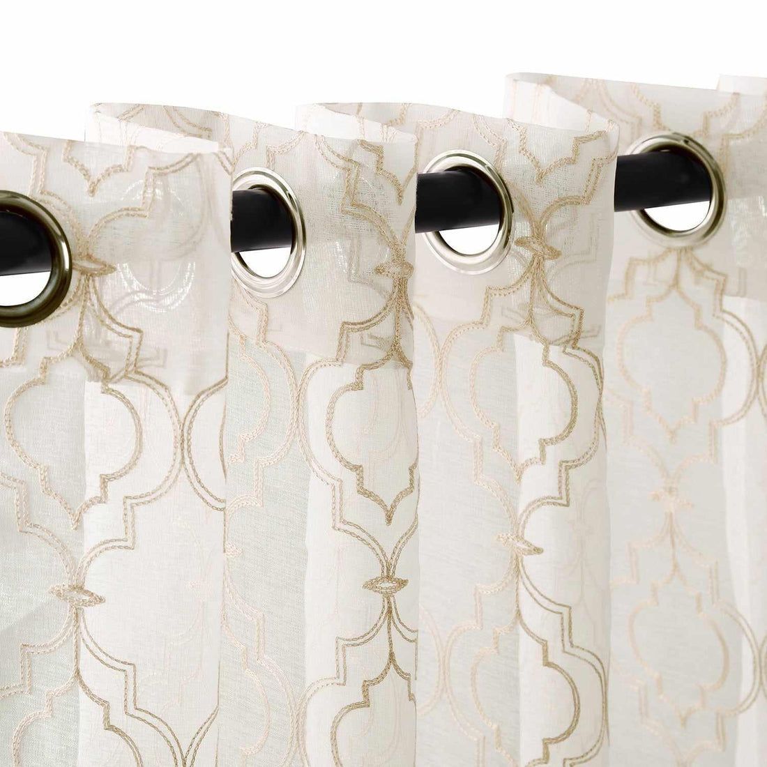 Imperial Trellis Embroidered Sheer Grommet Curtain Panel Set