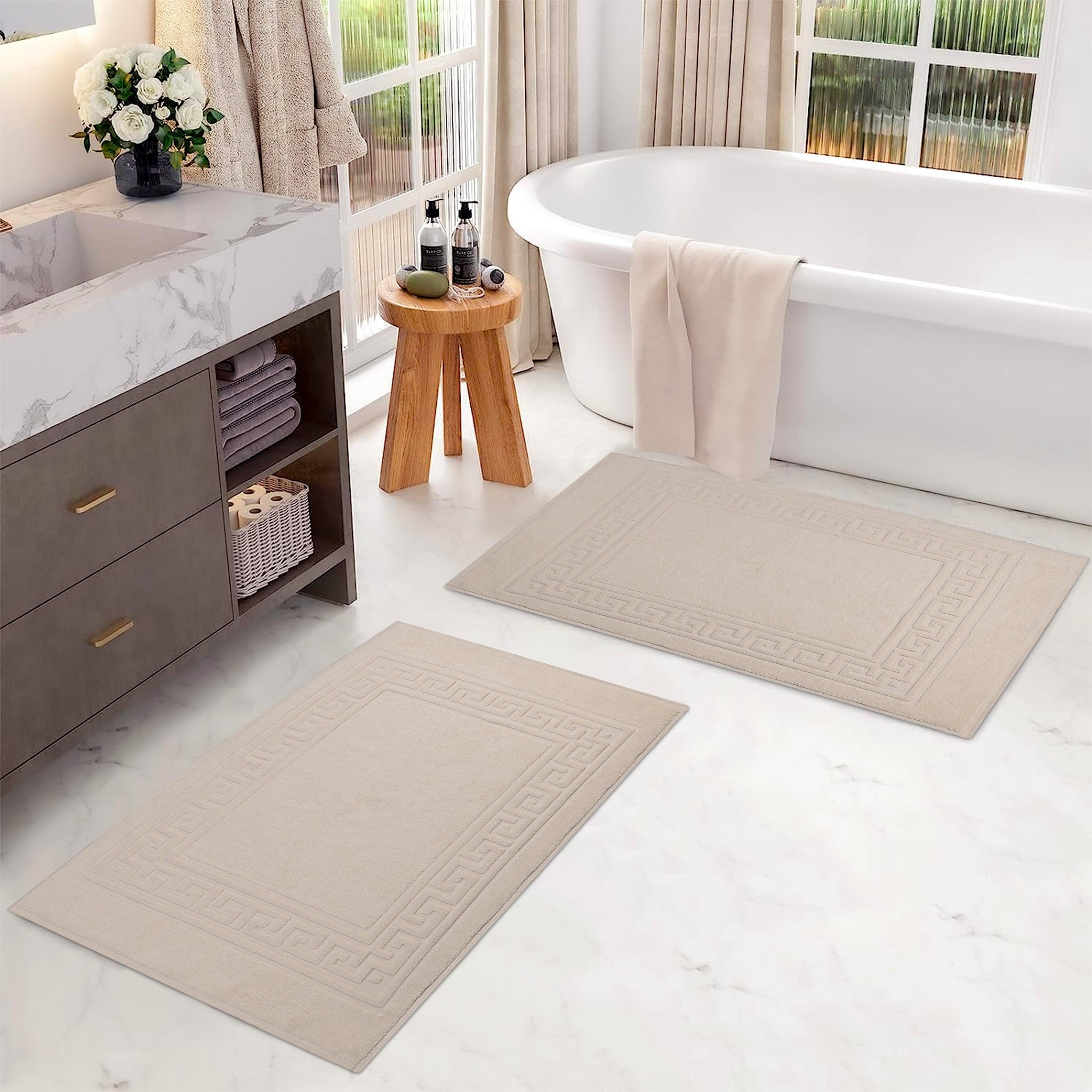 Egyptian Cotton Greek Key Infinity Border Bath Mat Set of 2