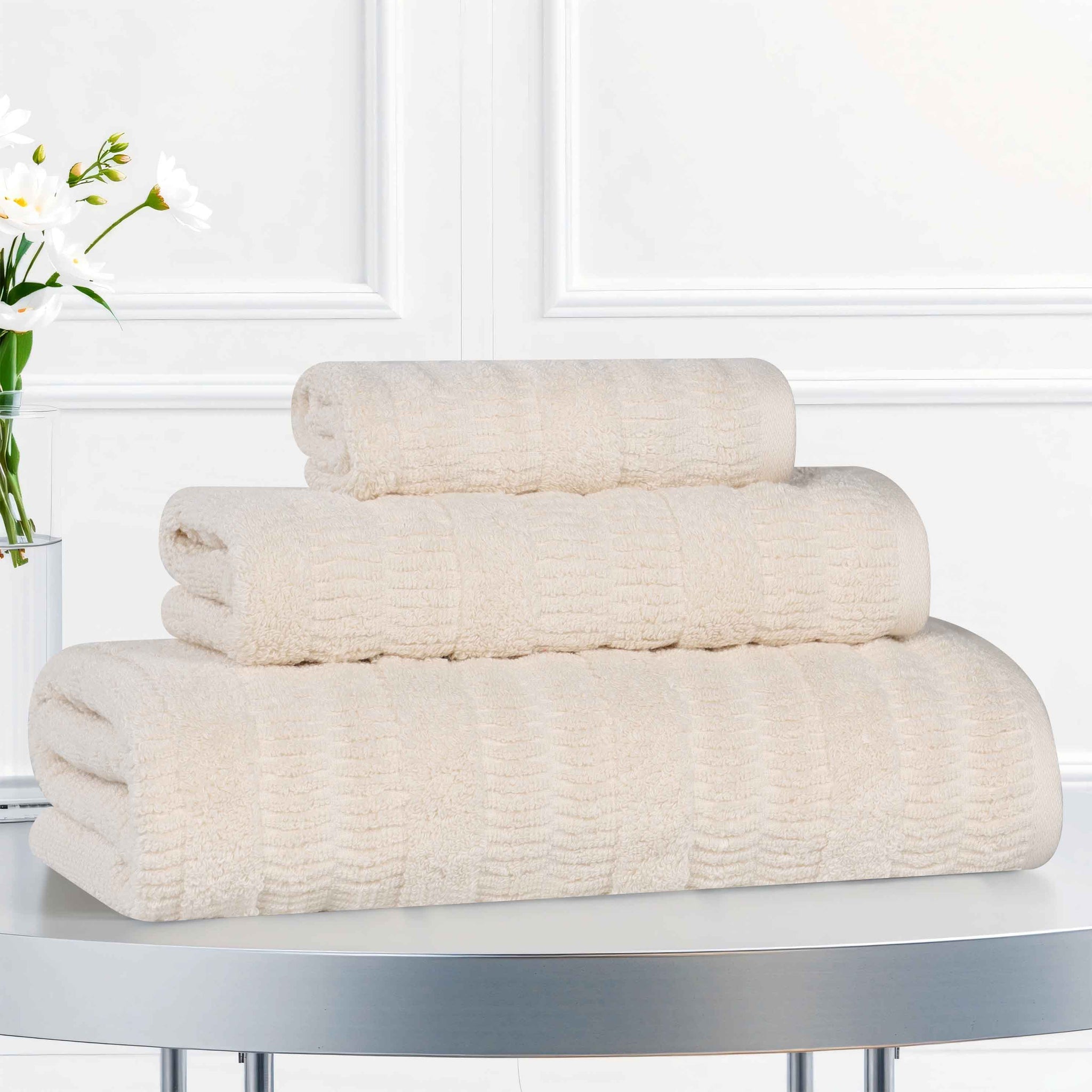 Mika Smart Twist Viscose Cotton Blend Textured Ribbed 3 Piece Set