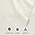 Ivory 1000 Thread Count Cotton Blend Sheets Set solid deep pocket fabric quality feature graphic highlighting durability, breathability, and smooth feel