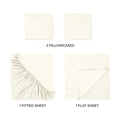 Ivory 300 Thread Count Modal Sheets Set made from beechwood components overview showing pillowcases, fitted sheet, and flat sheet