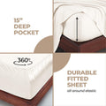 Ivory 300 Thread Count Modal Sheets Set made from beechwood deep pocket and 360-degree elastic fitted sheet feature detail