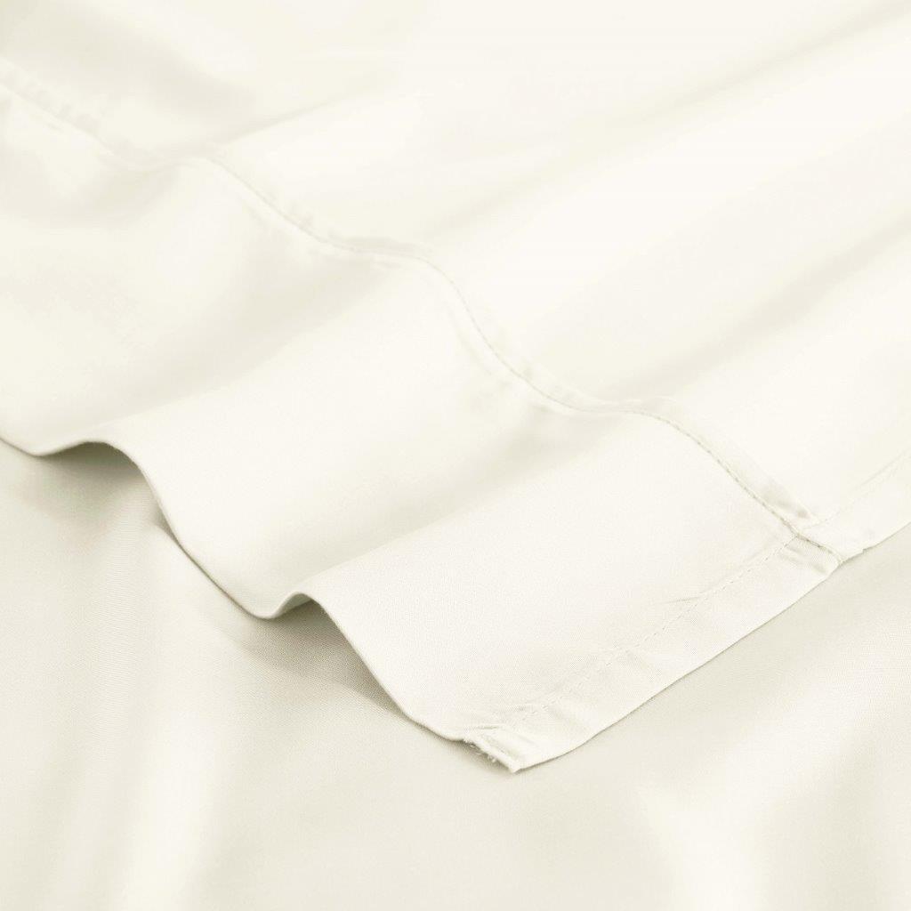 Ivory 300 Thread Count Modal Sheets Set made from beechwood hem and stitching detail close-up view