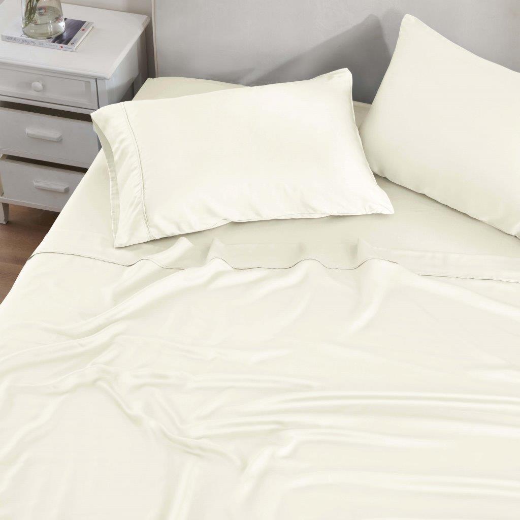 Ivory 300 Thread Count Modal Sheets Set made from beechwood lifestyle close-up view