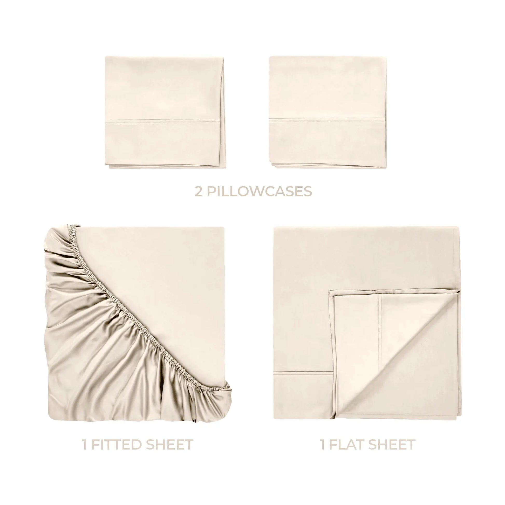 Ivory 700 Thread Count Egyptian Cotton Sateen Bed Sheet Set included items overview